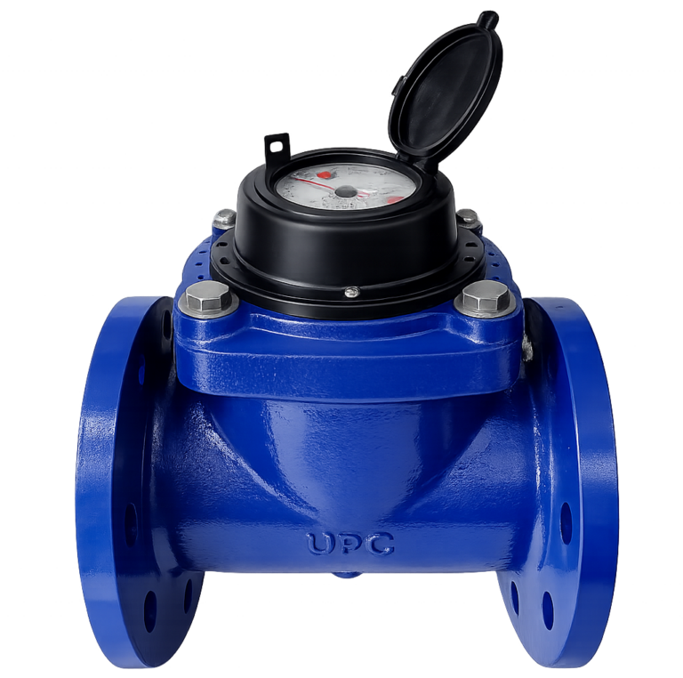 industrial blue water meter close up