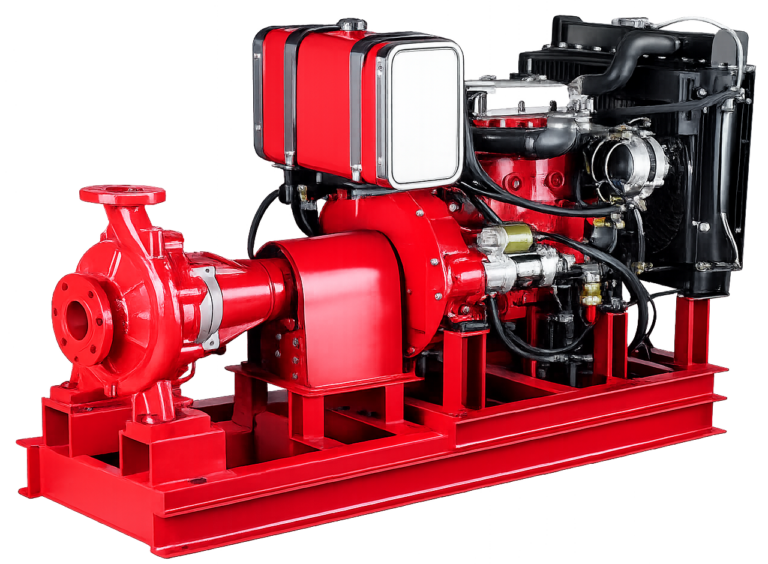 industrial fire pump set in red